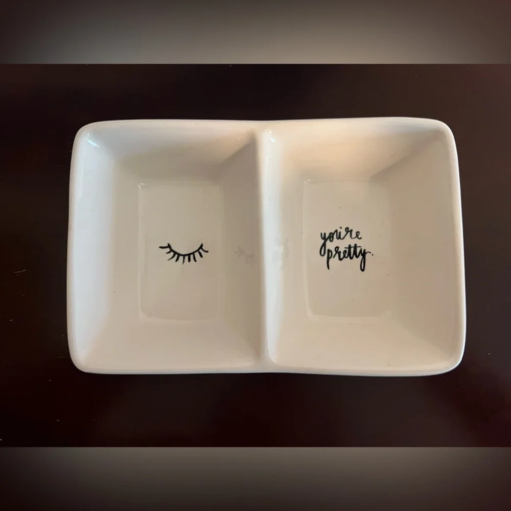Rae Dunn You're Pretty White Ceramic Dual Section Dish
